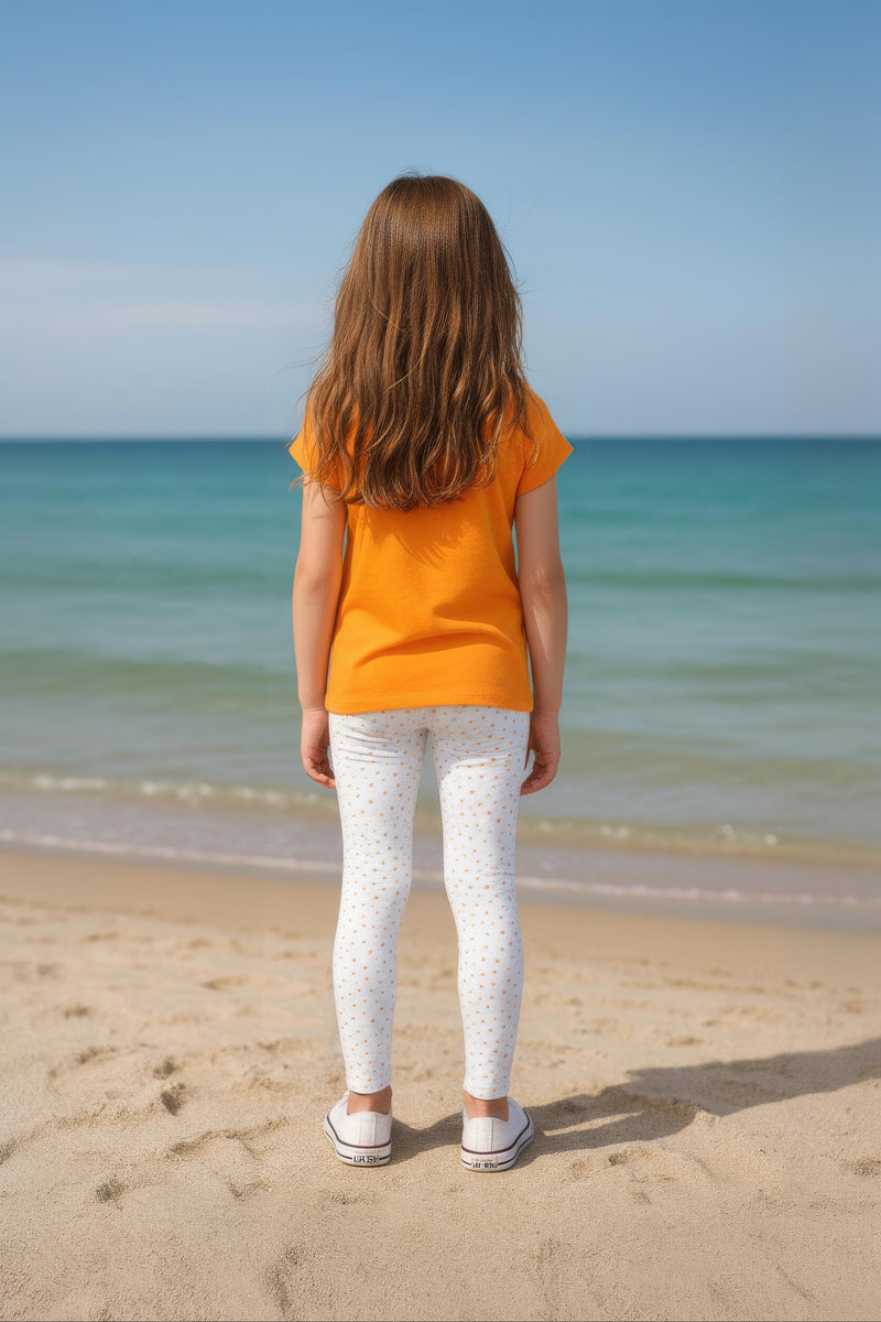 Clothe Funn Girls Printed Cotton Half Sleeves T-Shirt & Full Pant Nightwear Set, Orange & Off White