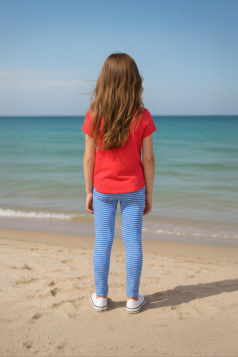 Clothe Funn Girls Printed Cotton Half Sleeves T-Shirt & Full Pant Nightwear Set, Coral & Sky