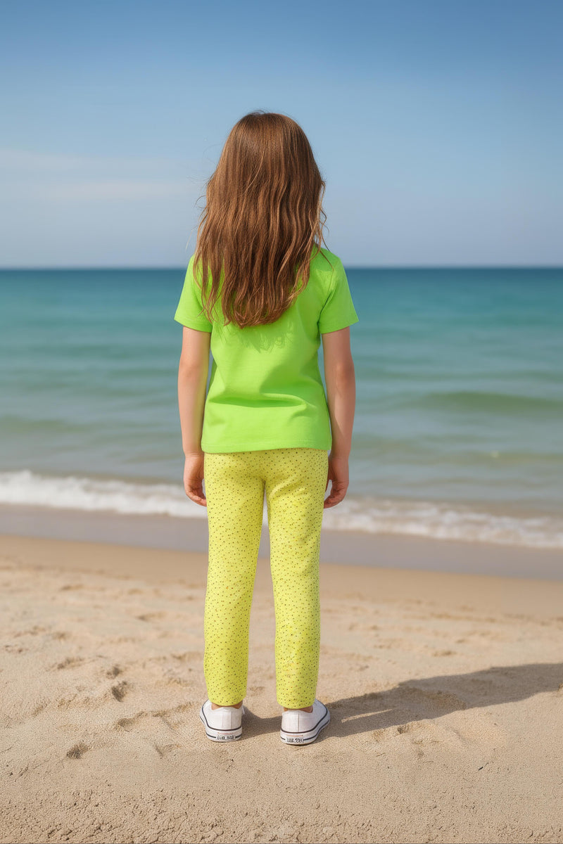 Clothe Funn Girls Nightwear Set, T.Blue/Pink Dotted & Neon Green & Yellow(Pack of 2 Set)