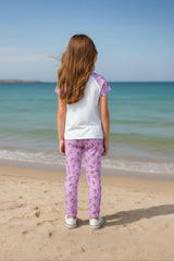 Clothe Funn Girls Printed Cotton Half Sleeves T-Shirt & Full Pant Nightwear Set, White & Purple AOP