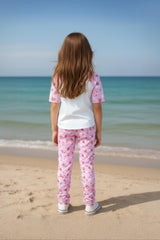 Clothe Funn Girls Printed Cotton Half Sleeves T-Shirt & Full Pant Nightwear Set, White & Pink AOP