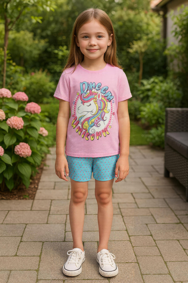 Clothe Funn Girls Co-Ord Set, Shorts Set, Baby Pink, T.Blue & Royal Blue, White  (Pack of 2 Set)