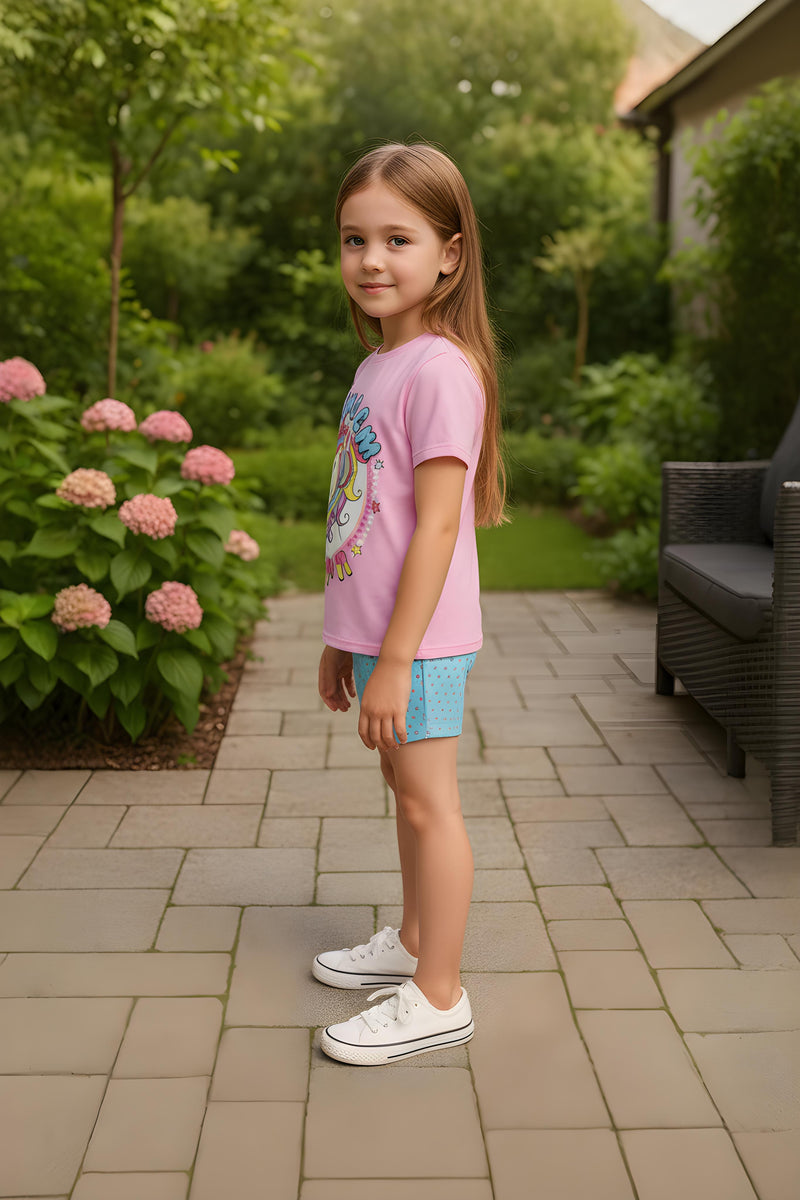 Clothe Funn Girls Cotton Nightwear Set, Baby Pink & T.Blue