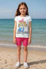 Clothe Funn Girls Cotton Nightwear Set, Off White & Pink