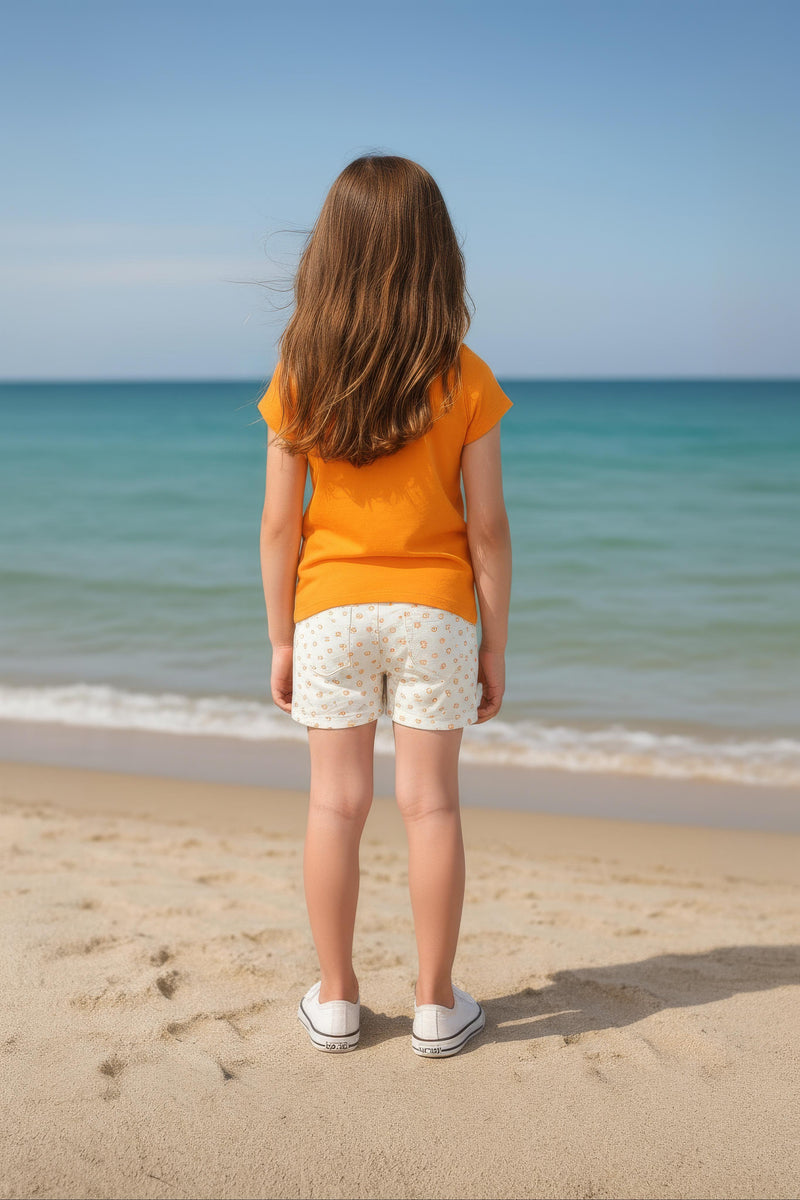 Clothe Funn Girls Co-Ord Set, Shorts Set, Orange/Off white & Coral/White (Pack of 2 Set)