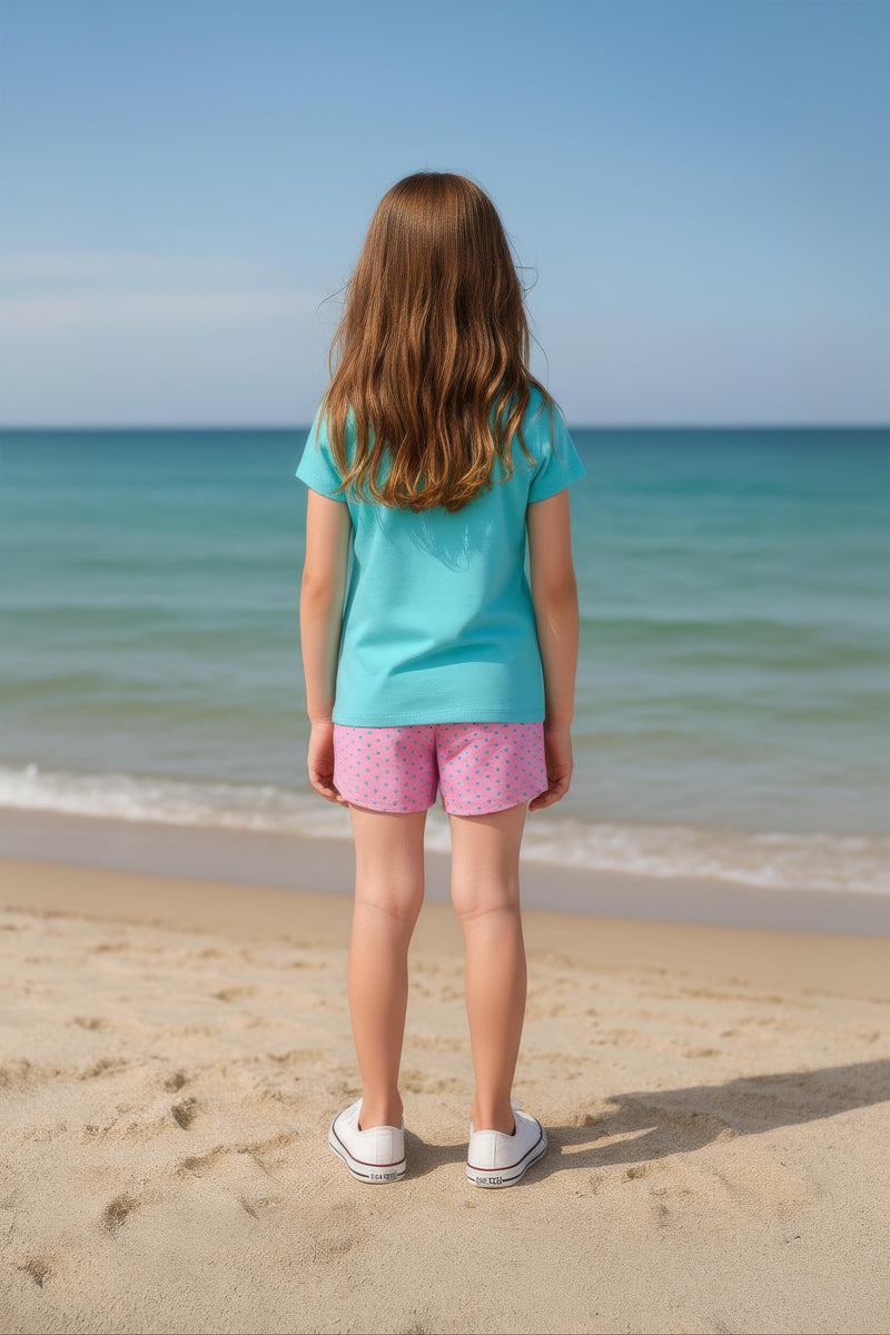 Clothe Funn Girls Cotton Nightwear Set, Sky Blue & Baby Pink