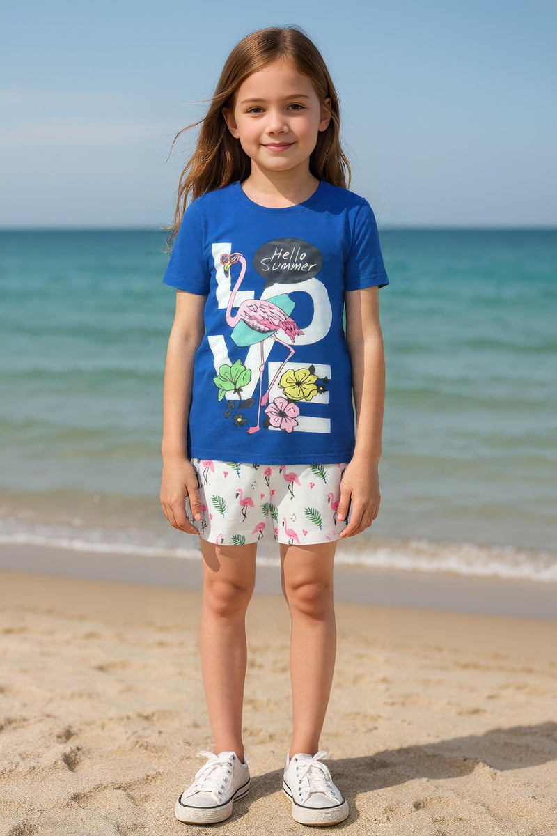 Clothe Funn Girls Cotton Nightwear Set, Royal Blue & White