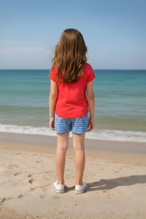 Clothe Funn Girls Co-Ord Set, Shorts Set, Orange/Off white & Coral/White (Pack of 2 Set)