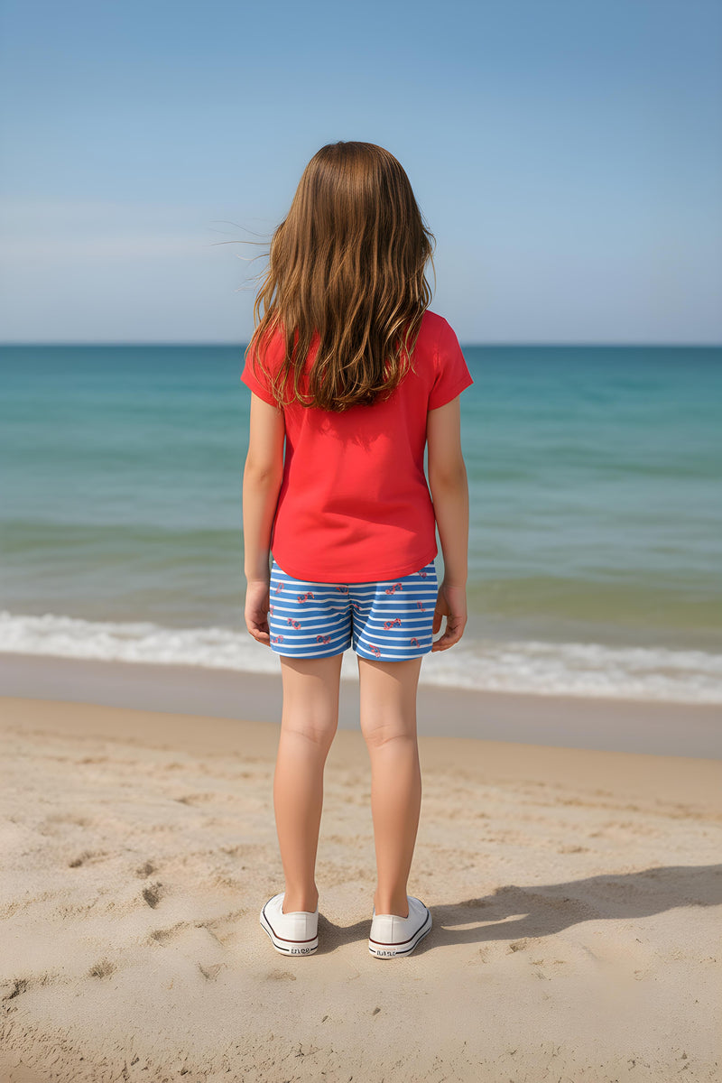 Clothe Funn Girls Co-Ord Set, Shorts Set, Orange/Off white & Coral/White (Pack of 2 Set)