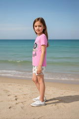 Clothe Funn Girls Cotton Nightwear set, Pink & Off White