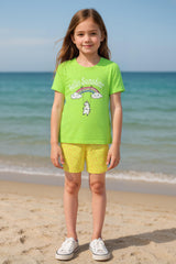 Clothe Funn Girls Cotton Nightwear set, Neon Green & Yellow