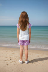 Clothe Funn Girls Co-Ordinate Set, Short Set, Off White/D.Pink & White & Purple AOP (Pack of 2 Set)