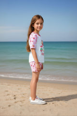 Clothe Funn Girls Cotton Nightwear set, White & Pink AOP