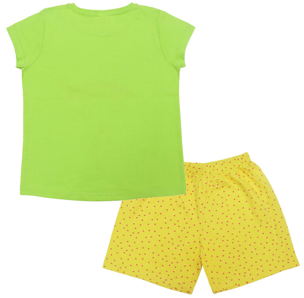 Clothe Funn Girls Cotton Nightwear set, Neon Green & Yellow