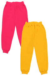 Clothe Funn Girls Track Pant Loop Knit Fabric, Fuschia & Gold (Pack of 2)