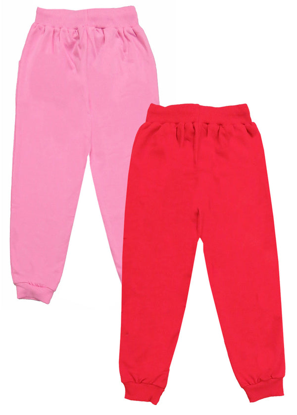 Clothe Funn Girls Track Pant Loop Knit Fabric, Pink & Red (Pack of 2)