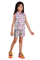 Clothe Funn Girls All-Over Printed Co-Ord Set, Grey
Sleeveless Shirt & Shorts