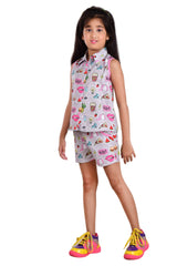 Clothe Funn Girls All-Over Printed Co-Ord Set, Grey
Sleeveless Shirt & Shorts