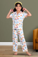 Clothe Funn Girls Butterfly Printed Night Suit, White
Half Sleeve Shirt & Pant
