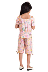 Clothe Funn Girls Butterfly Printed Co-Ord Set, Peach
Off-Shoulder Top & 3/4th Length Pant