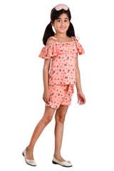 Clothe Funn Girls Butterfly Printed Set, Peach AOP
Top & Shorts