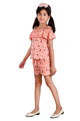 Clothe Funn Girls Butterfly Printed Set, Peach AOP
Top & Shorts