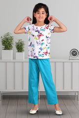 Clothe Funn Girls Butterfly Printed Half Sleeve T-Shirt & Pants Set, White/Sea Green
Half Sleeve T-Shirt & Pant