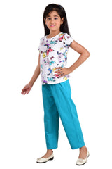 Clothe Funn Girls Butterfly Printed Half Sleeve T-Shirt & Pants Set, White/Sea Green
Half Sleeve T-Shirt & Pant