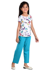 Clothe Funn Girls Butterfly Printed Half Sleeve T-Shirt & Pants Set, White/Sea Green
Half Sleeve T-Shirt & Pant