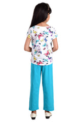 Clothe Funn Girls Butterfly Printed Half Sleeve T-Shirt & Pants Set, White/Sea Green
Half Sleeve T-Shirt & Pant