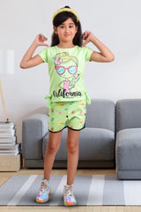 Clothe Funn Girls California Printed Set, Lime Green
Half Sleeve T-Shirt & Shorts