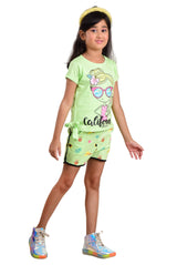 Clothe Funn Girls California Printed Set, Lime Green
Half Sleeve T-Shirt & Shorts