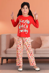 Clothe Funn Girls Candy Printed Full Sleeve T-Shirt & Pants Set, Red/Peach
Full Sleeve T-Shirt & Pant