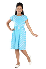 Clothe Funn Girls Dot Printed Frock, T.Blue
Short Sleeves Frock