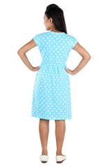 Clothe Funn Girls Dot Printed Frock, T.Blue
Short Sleeves Frock