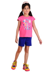 Clothe Funn Girls Fantastic Printed Set, Pink/Royal Blue
Half Sleeve T-Shirt & Shorts