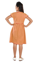 Clothe Funn Girls Stripes Printed Frock with Lace, Red/Yellow
Short Sleeves Frock