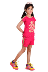 Clothe Funn Girls Glow Printed Set, Fuschia
Half Sleeve T-Shirt & Shorts