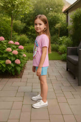 Clothe Funn Girls Chest Printed Half Sleeve T-Shirts & Shorts Sets, Pink/T.Blue & Royal/White (Pack of 2)
Half Sleeve T-Shirt & Shorts