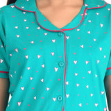 Clothe Funn Girls Heart Printed Night Suit, Sea Green
Half Sleeve Shirt & Pant