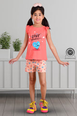 Clothe Funn Girls Heart Printed Set, Coral /Peach
T-Shirt & Shorts