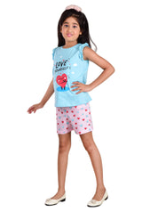 Clothe Funn Girls Heart Printed Set, Sky Blue/Pink
T-Shirt & Shorts