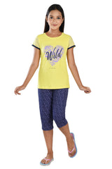 Clothe Funn Girls Heart Printed Set, Yellow/Navy AOP
Half Sleeve T-Shirt & Pants