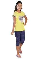 Clothe Funn Girls Heart Printed Set, Yellow/Navy AOP
Half Sleeve T-Shirt & Pants