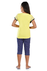 Clothe Funn Girls Heart Printed Set, Yellow/Navy AOP
Half Sleeve T-Shirt & Pants