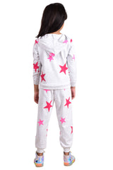 Clothe Funn Girls Star Printed Hooded Jacket & Track Pant Set, Ecru Melange
Full Sleeve Jacket & Pant