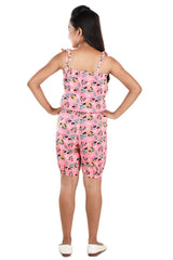 Clothe Funn Girls Cartoon Printed Jumpsuit, Neon Pink
Knee Length Jumpsuit