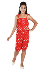 Clothe Funn Girls Dotted Printed Jumpsuit, Red
Knee Length Jumpsuit