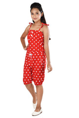 Clothe Funn Girls Dotted Printed Jumpsuit, Red
Knee Length Jumpsuit
