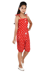 Clothe Funn Girls Dotted Printed Jumpsuit, Red
Knee Length Jumpsuit